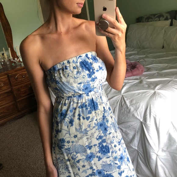 Blue Floral Strapless Maxi Dress - Picture 4 of 5